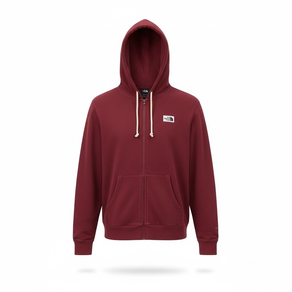The North Face Mens Heritage Patch Full Zip Hoodie Burgundy Red L